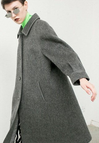 VINTAGE COAT LONG SLEEVED COLLARED GREY WARM BUTTON UP 90S