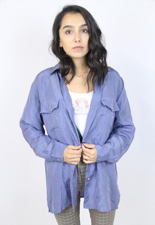 VINTAGE 90'S BLUE SILKY SHIRT
