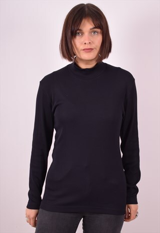 VALENTINO WOMENS VINTAGE TOP LONG SLEEVE SMALL BLACK 90S