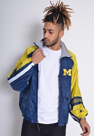 VINTAGE STARTER MICHIGAN SHELL JACKET BLUE