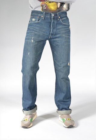 VINTAGE LEVI'S 501 DARK BLUE DISTRESSED STRAIGHT JEANS