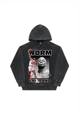 Black Washed Dennis Rodman Graphic Cotton fans hoodie