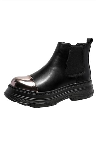 METAL PLATED BOOTS TRACTOR SHOES PLATFORM SOLE TRAINERS 