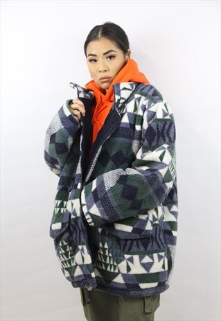 VINTAGE 90'S HEAVY PATTERNED FLEECE JACKET