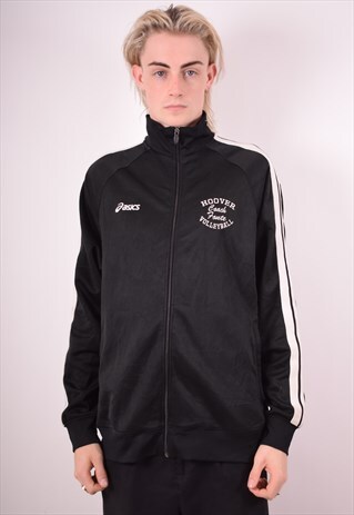 ASICS MENS VINTAGE TRACKSUIT TOP JACKET LARGE BLACK 90S