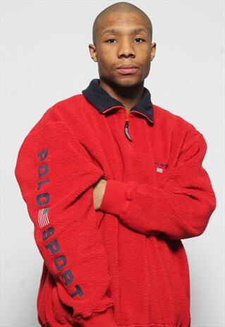 VINTAGE POLO SPORT 1/4 ZIP SLEEVE SPELLOUT FLEECE RED
