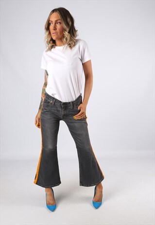 KICK FLARE SIDE STRIPE REWORKED JEANS FLARED UK 12 (31C)