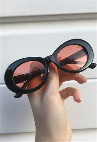 WOMENS VINTAGE STYLE BLACK OVAL SUNGLASSES KURT COBAIN