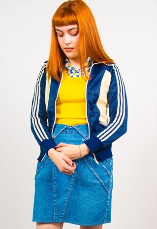ADIDAS VINTAGE 70'S CREAM & BLUE TRACKSUIT JACKET