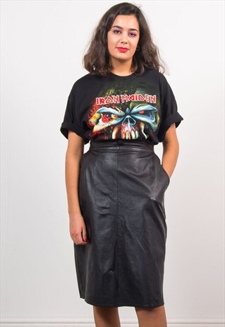 90'S VINTAGE BLACK PENCIL LEATHER SKIRT