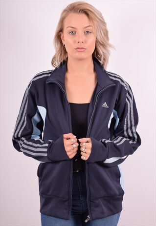 ADIDAS WOMENS VINTAGE TRACKSUIT TOP JACKET SMALL BLUE 90S