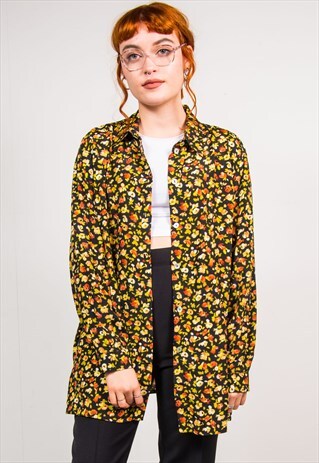 VINTAGE 90'S MULTICOLOUR FLORAL PATTERN LONG SLEEVE SHIRT