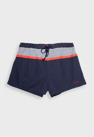 NAVY SPORTS SHORTS WITH STRIPED PANEL