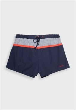 Navy sports shorts with striped panel
