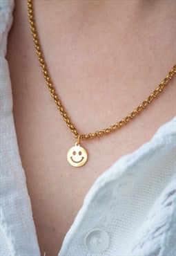 Felice 18k Gold Plated Stainless Steel  Smiley Face Necklace