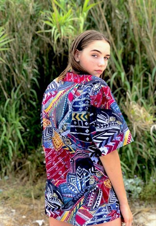 VINTAGE 90'S MULTICOLOR PRINTED SHORT SLEEVE HAWAIIAN SHIRT