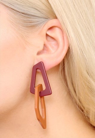 GEOMETRIC PURPLE ORANGE ACRYLIC STATEMENT EARRINGS