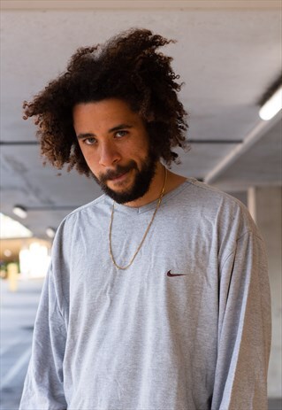 VINTAGE 90'S NIKE LONG SLEEVE T SHIRT IN GREY AND BURGUNDY