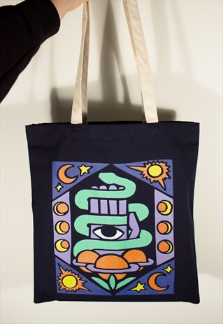 HAND OF FATIMA PSYCHEDELIC GRAPHIC ORGANIC COTTON TOTE BAG