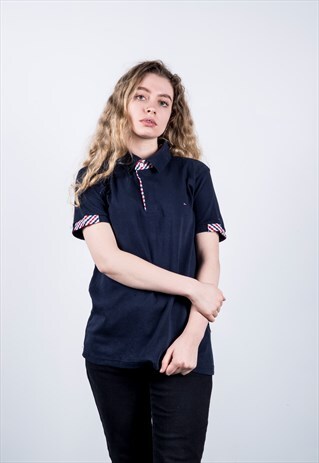 VINTAGE 1990S NAVY BLUE TOMMY HILFIGER POLO SHIRT