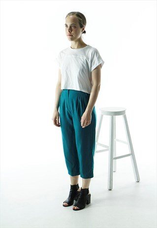 WOOL TEAL PANTS / HIGH WAISTED MIDI LENGTH PANTS