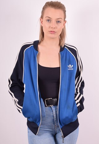 ADIDAS WOMENS VINTAGE TRACKSUIT TOP JACKET MEDIUM BLUE 90S