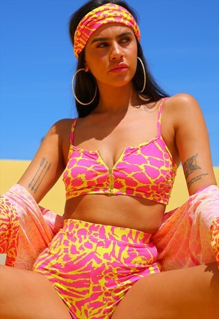PINK & YELLOW LEOPARD PRINT CROP TOP