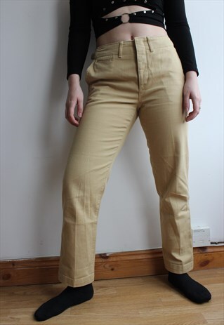 BEIGE JEANS DENIM HIGH WAIST TROUSERS