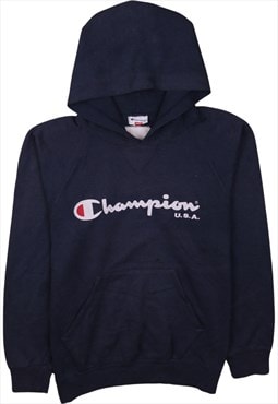 Vintage 90's Champion Hoodie Heavyweight Spellout Navy Blue