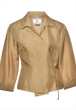 Vintage Brown Classic Silk Blouse - M