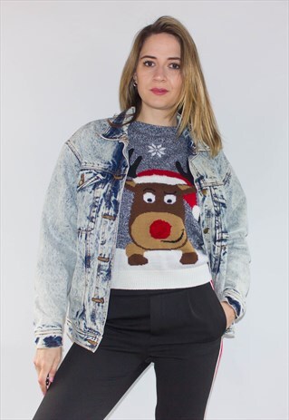 VINTAGE 80'S PADDED ACID WASH DENIM JACKET