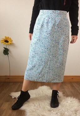 Vintage 80s Blue & White Miidi Skirt.