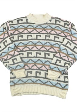Vintage Knitted High Neck Jumper Retro Pattern Ladies Medium