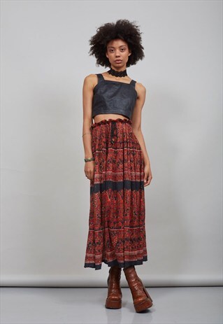 FESTIVAL BURNT ORANGE 70'S BOHO INDIAN MAXI SKIRT