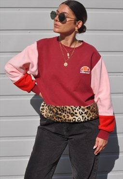 Y2K ellesse burgundy reworked leopard red fleece sweatshirt