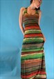 VINTAGE 1990S GREEN AND RED STRIPED BACKLESS MAXI DRESS