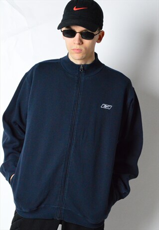 VINTAGE 90S NAVY BLUE MINIMALIST EMBROIDERED REEBOK JACKET
