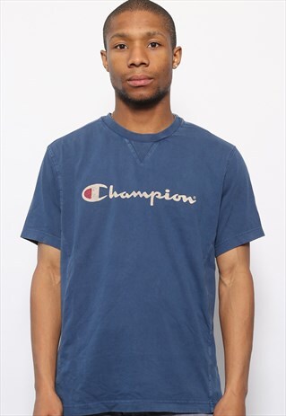 VINTAGE CHAMPION BIG LOGO SPELLOUT T-SHIRT BLUE