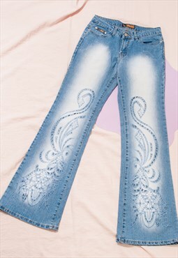 Vintage Flare Jeans Y2K Fairy Rave Denim Pants