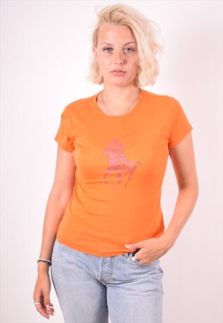 RALPH LAUREN WOMENS VINTAGE T-SHIRT TOP MEDIUM ORANGE 90S
