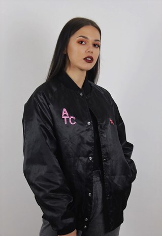 VINTAGE BLACK SATIN BOMBER JACKET