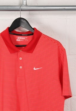 Vintage Nike Polo Shirt in Red Stripes Sports Top XL