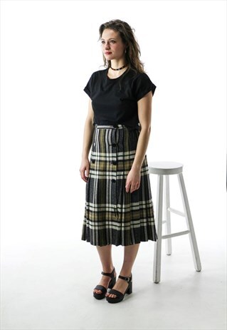 BROWN PLAID RETRO SKIRT / PLEATED SCHOOL GIRL SKIRT