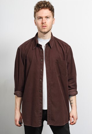 VINTAGE CORDUROY CORD SHIRT BROWN