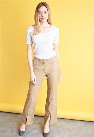 90'S RETRO HIGHWAISTED GENUINE LEATHER LIGHT BROWN TROUSERS