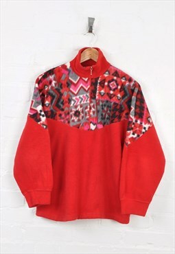 Vintage 1/4 Zip Patterned Fleece Red Ladies Medium