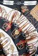 VINTAGE 90S ROYAL PRINT SQUARE SCARF IN BLACK / BEIGE