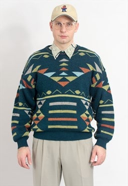 Vintage pullover sweater in geometric pattern retro jumper