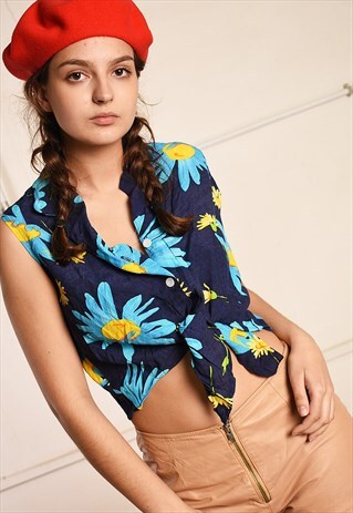 90'S RETRO DAISY PRINT TIE-UP FESTIVAL TOP