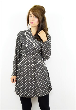 VINTAGE 90S MONOCHROME FLORAL PRINT MINI DRESS